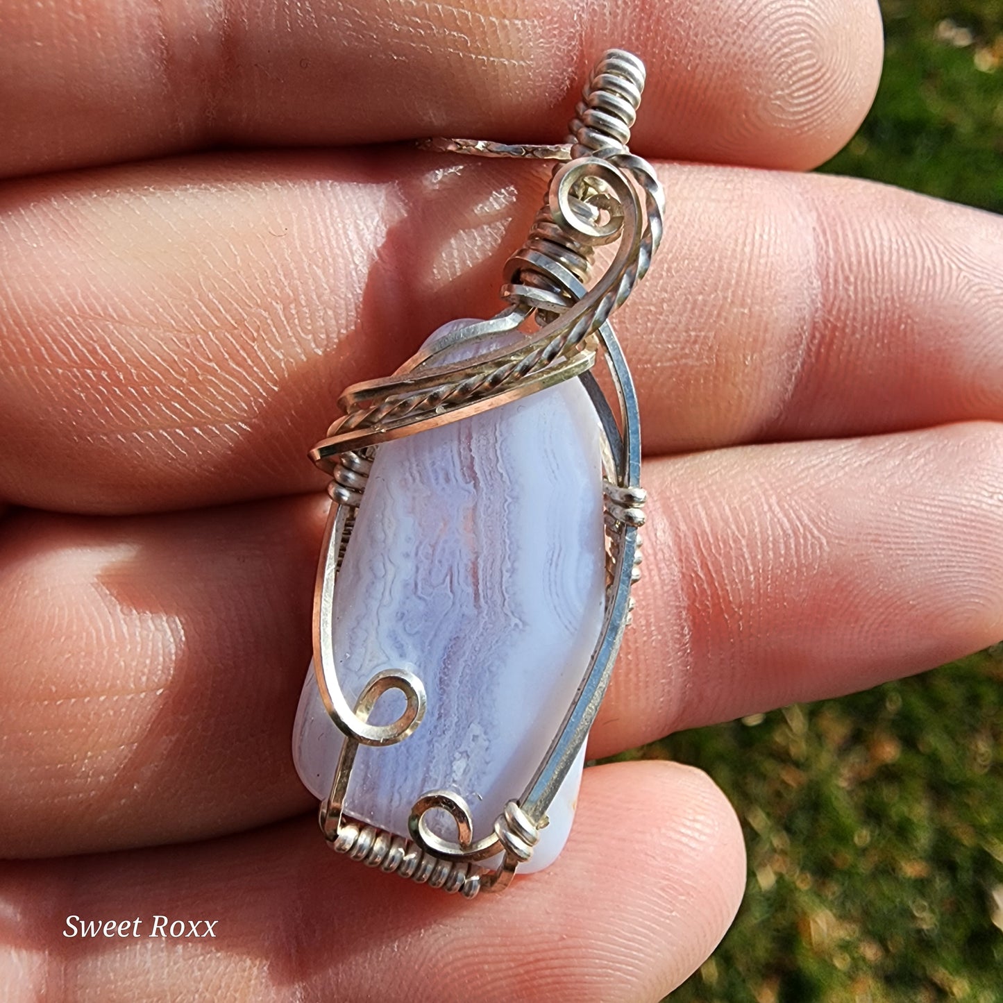 Blue Lace Agate Wrapped in Sterling Silver