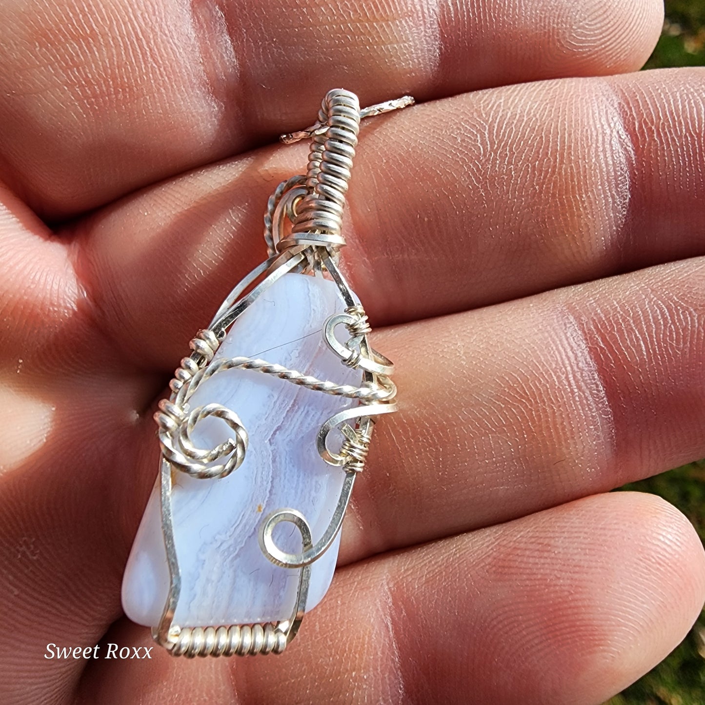 Blue Lace Agate Wrapped in Sterling Silver