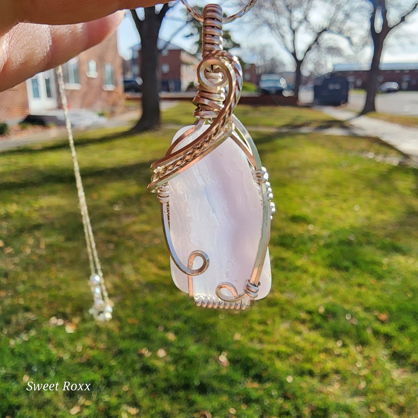 Blue Lace Agate Wrapped in Sterling Silver