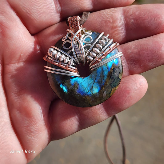 Labradorite Doughnut Medallion with Copper and Sterling Silver