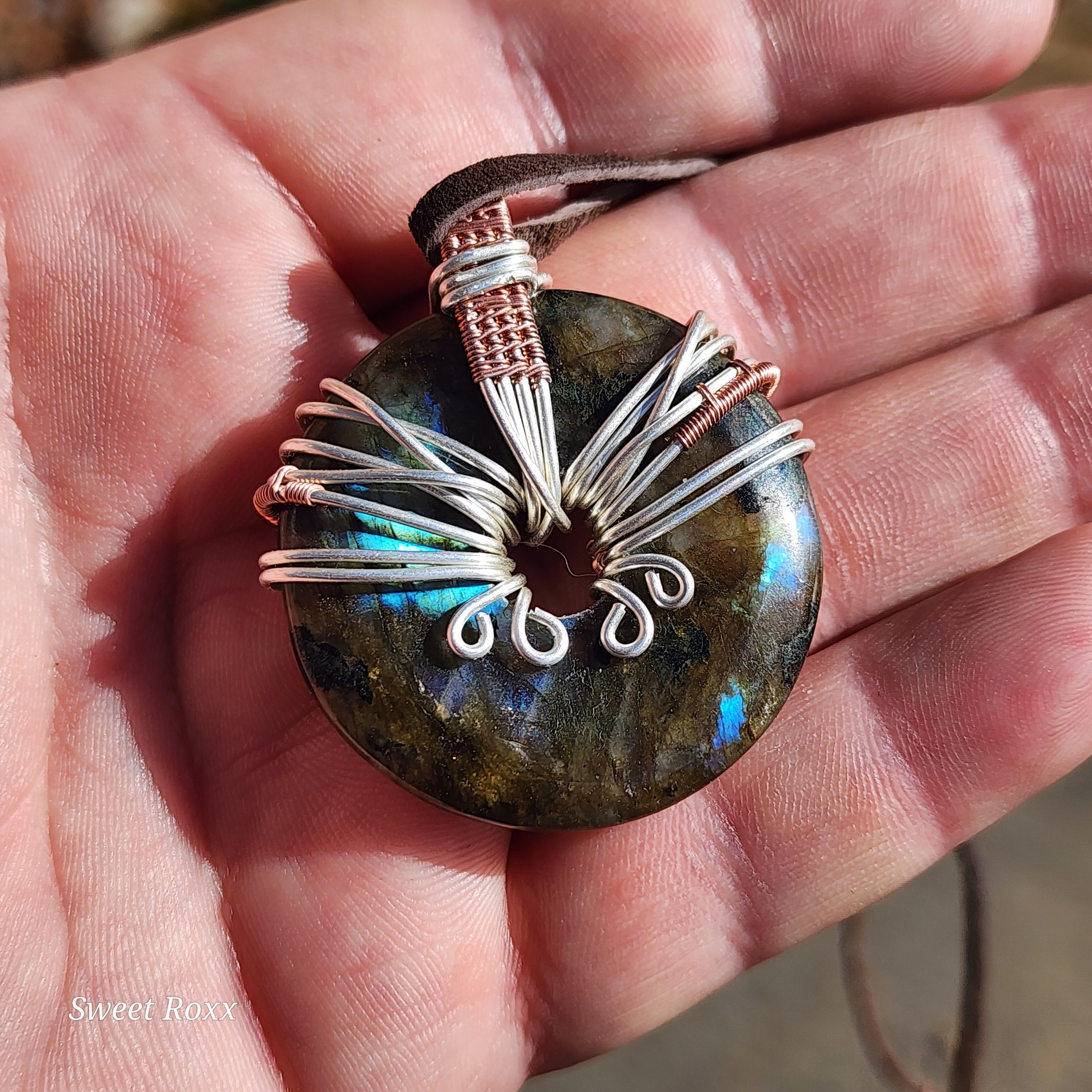 Labradorite Doughnut Medallion with Copper and Sterling Silver