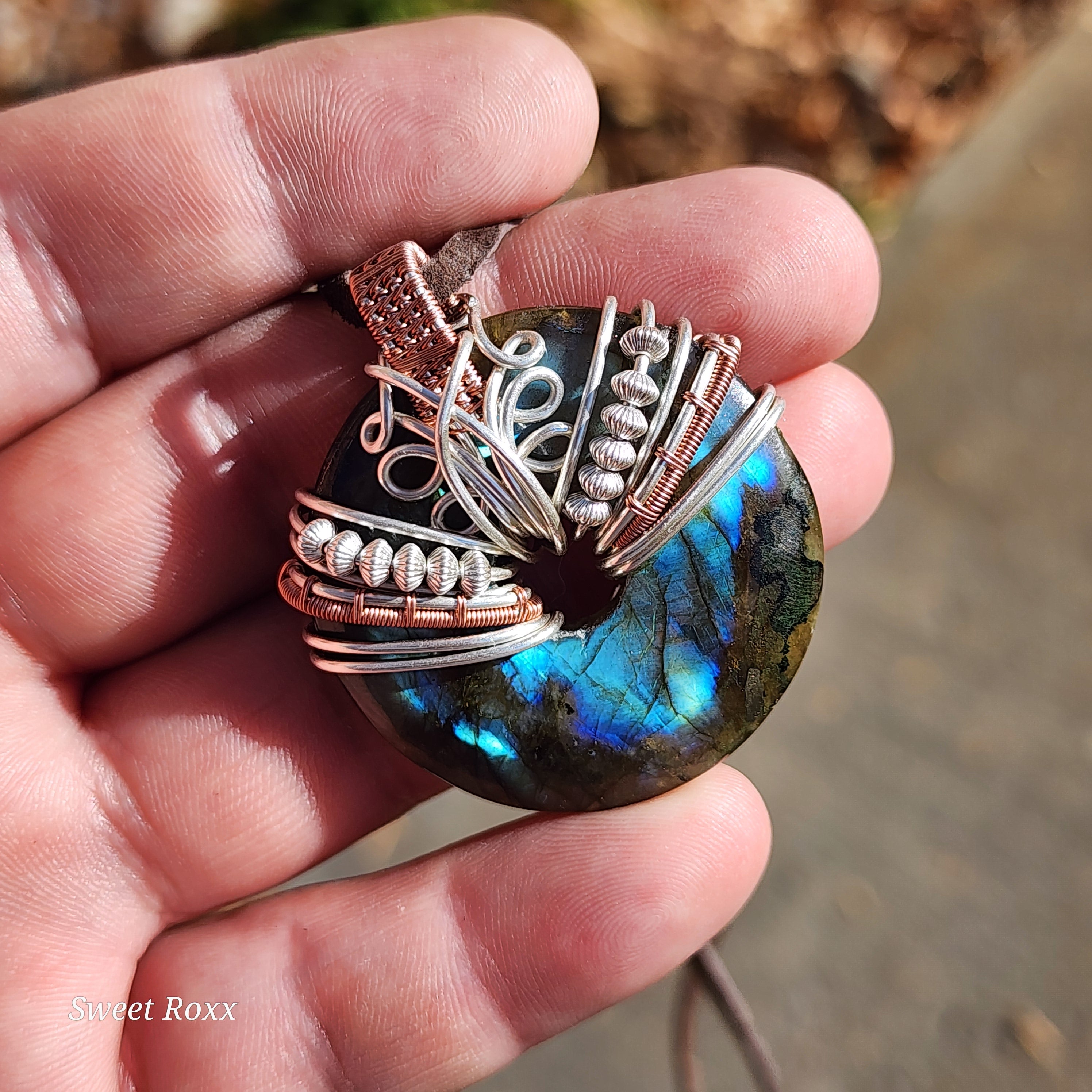 Labradorite Doughnut Medallion with Copper and Sterling Silver