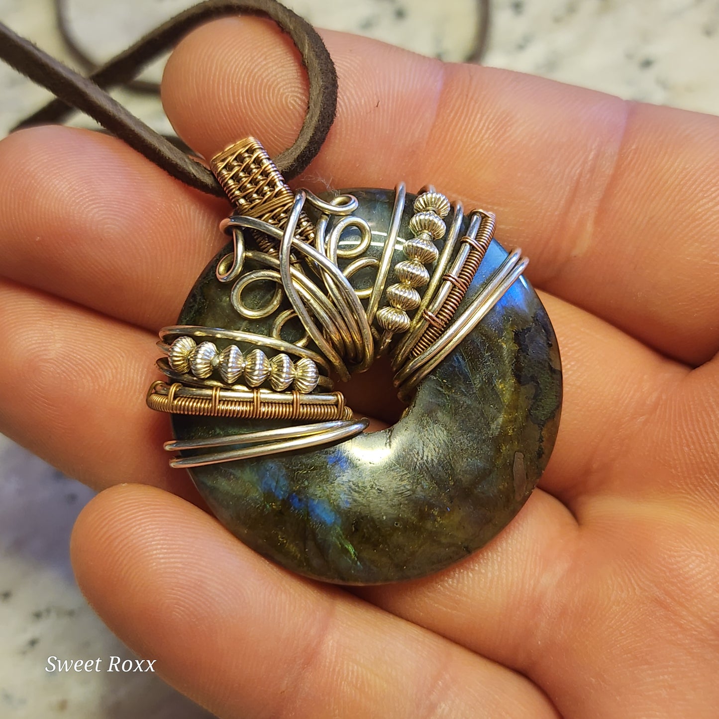 Labradorite Doughnut Medallion with Copper and Sterling Silver