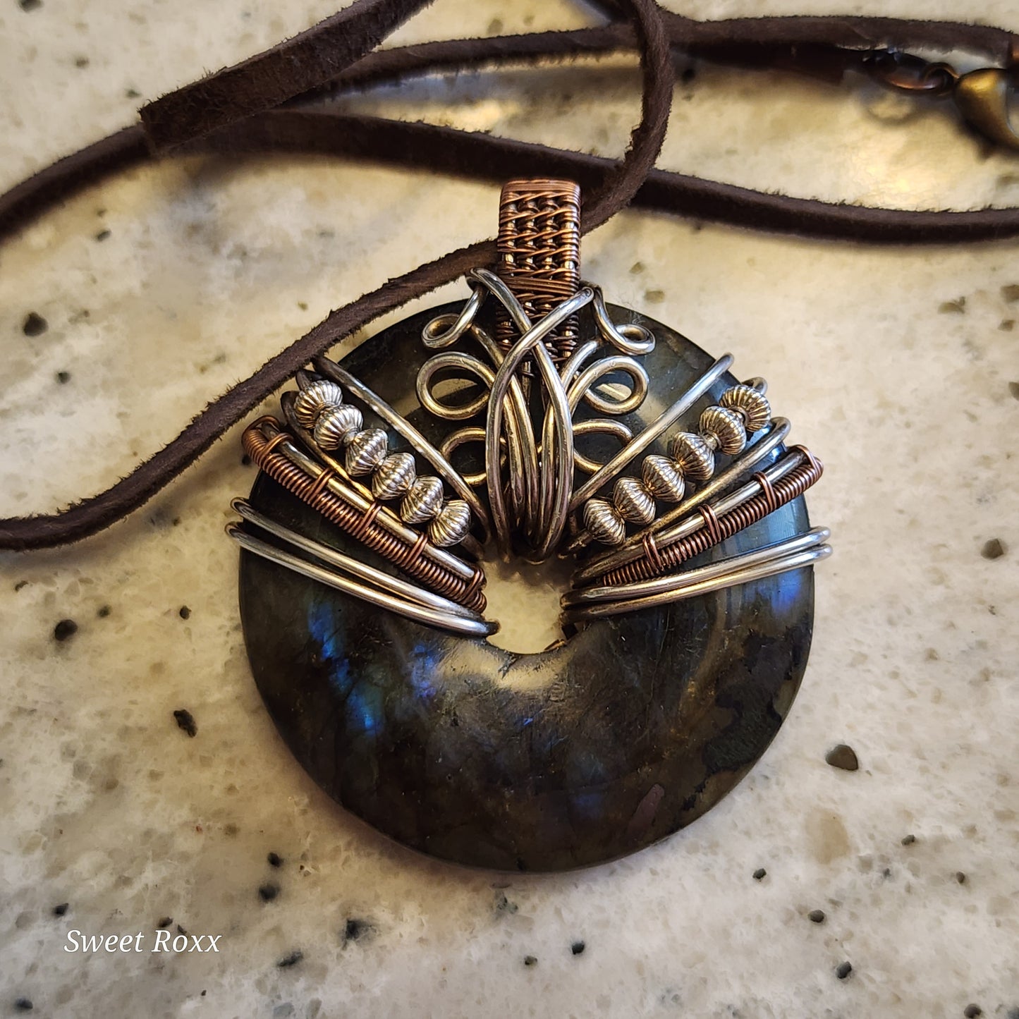 Labradorite Doughnut Medallion with Copper and Sterling Silver