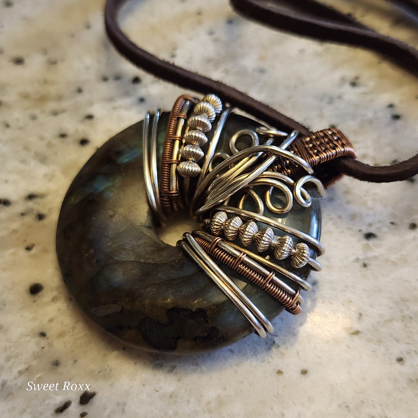 Labradorite Doughnut Medallion with Copper and Sterling Silver