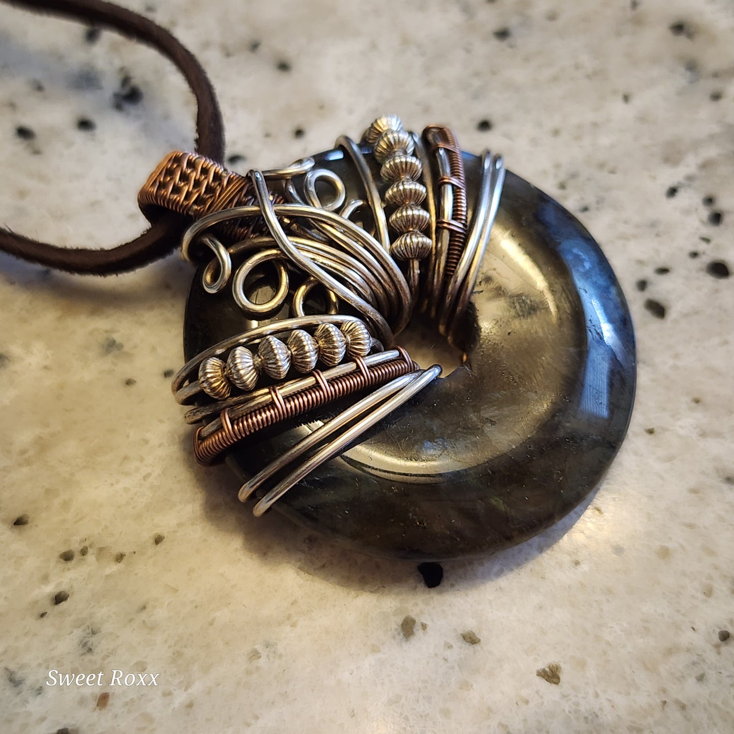 Labradorite Doughnut Medallion with Copper and Sterling Silver