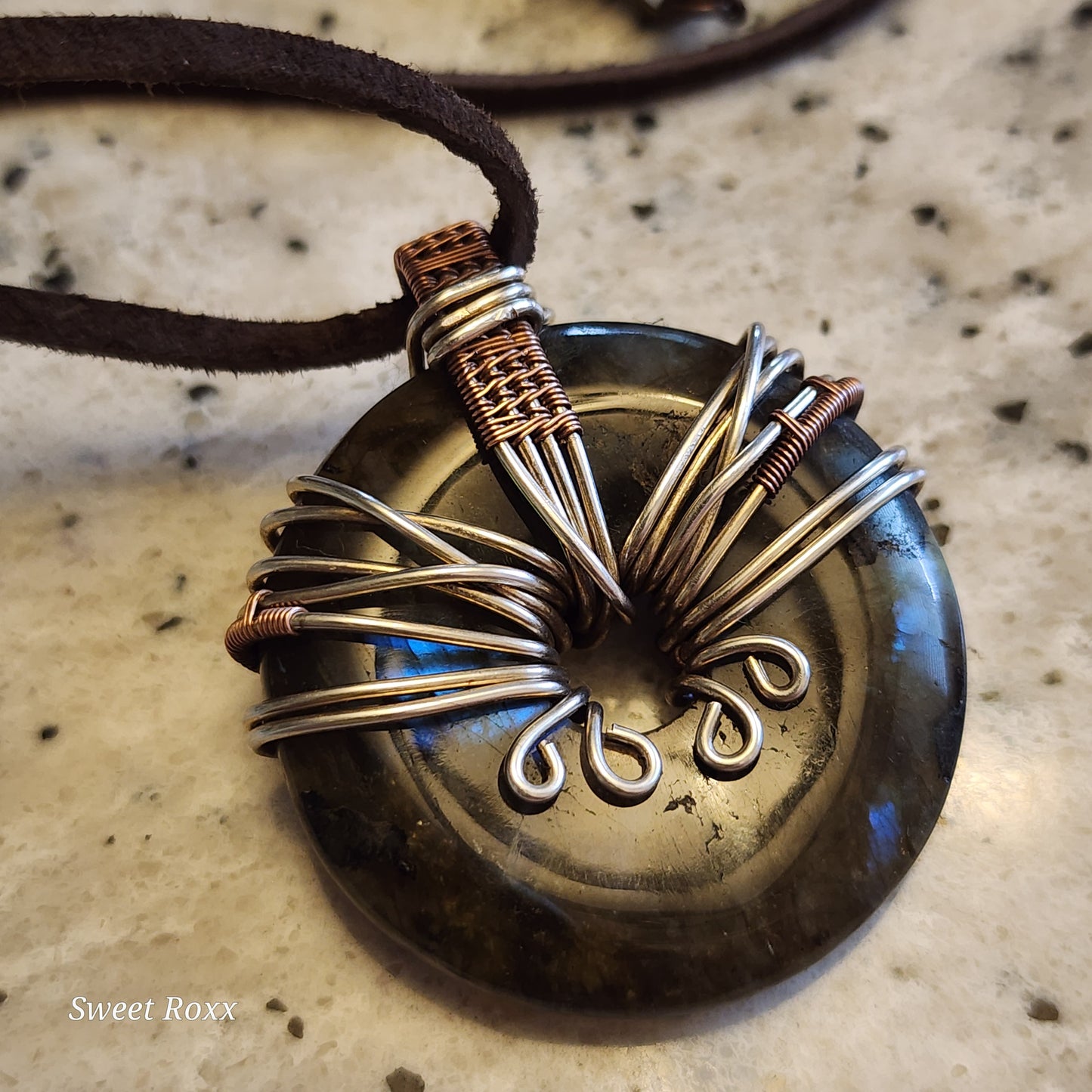 Labradorite Doughnut Medallion with Copper and Sterling Silver