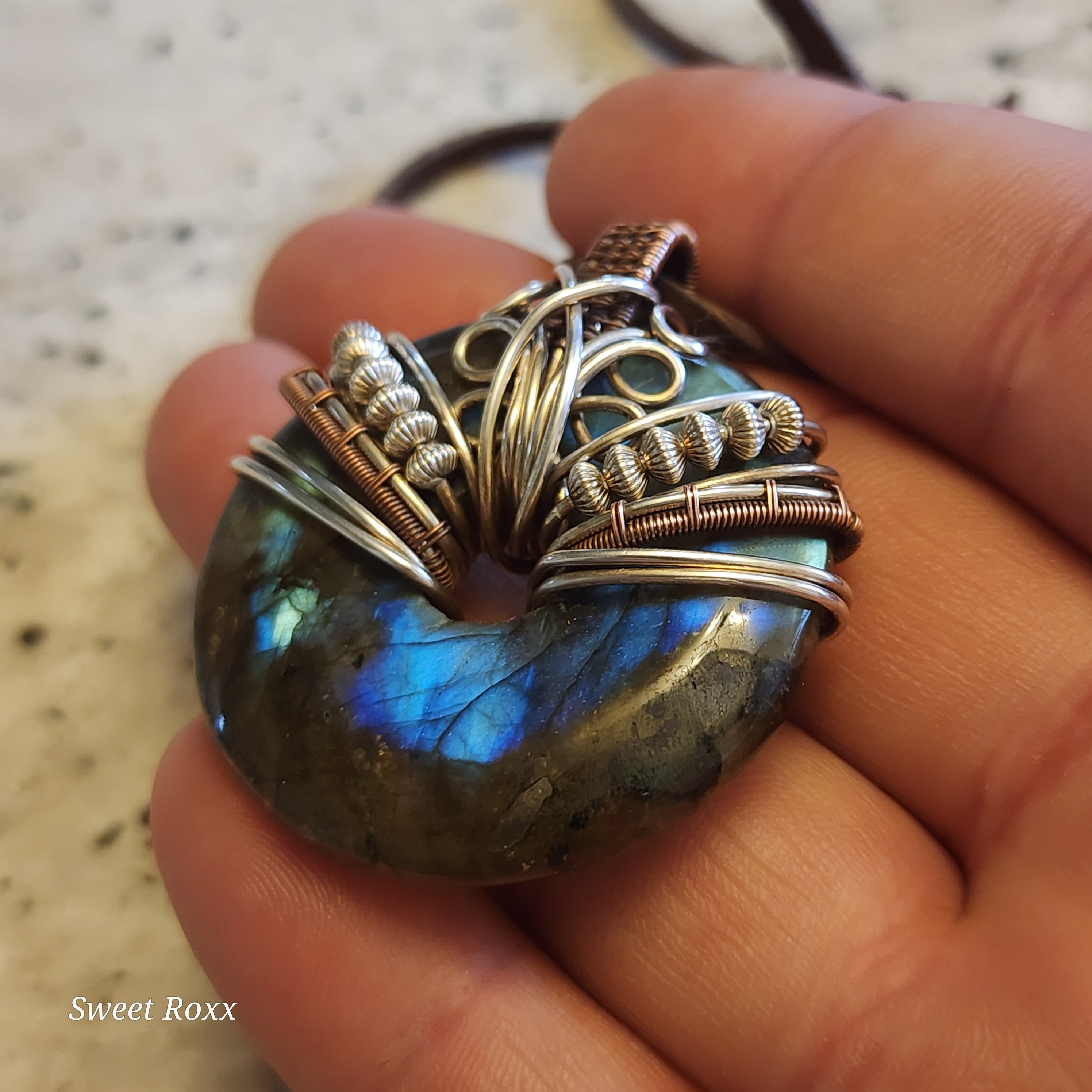 Labradorite Doughnut Medallion with Copper and Sterling Silver