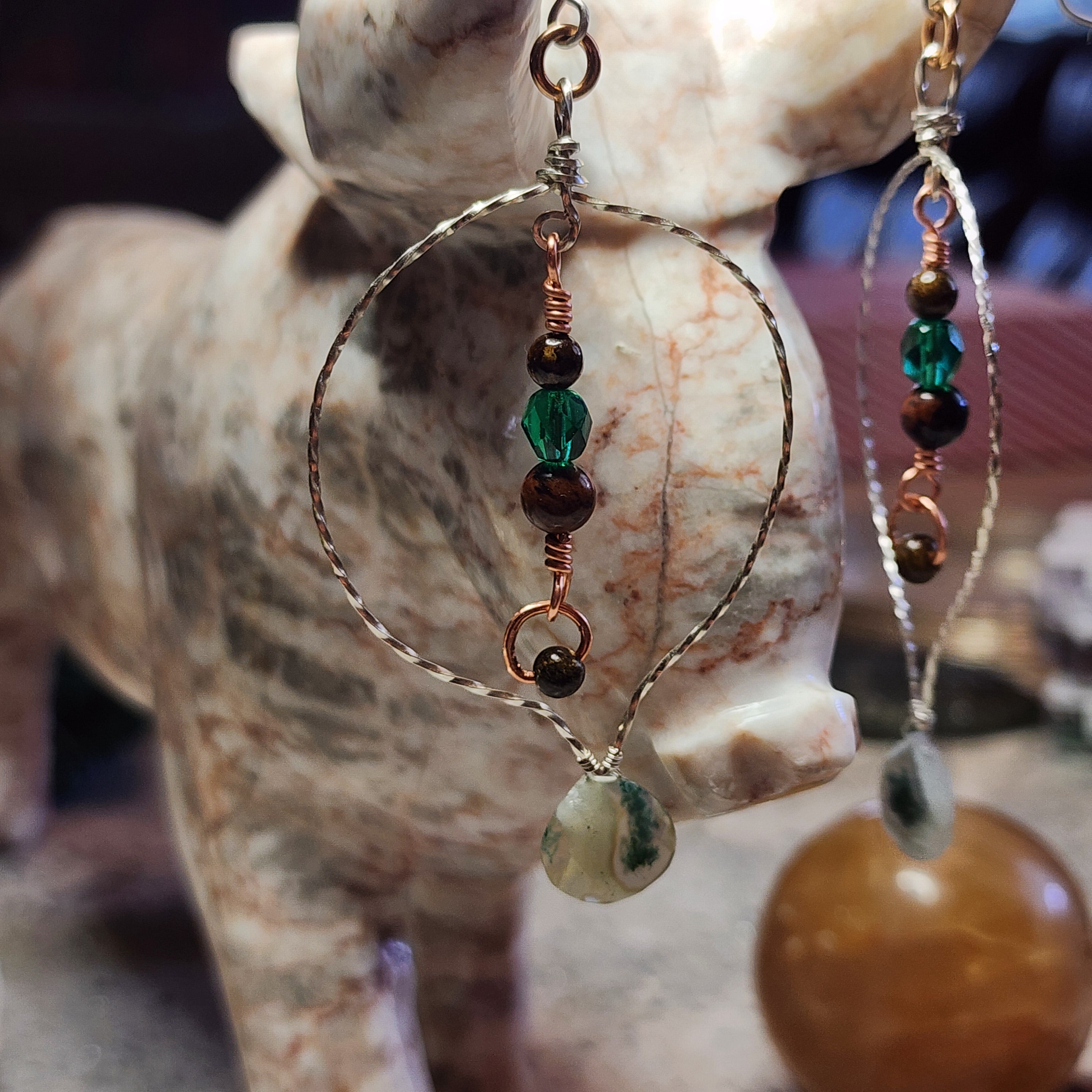 Moss Agate Hot Air Balloon Inspired Earrings