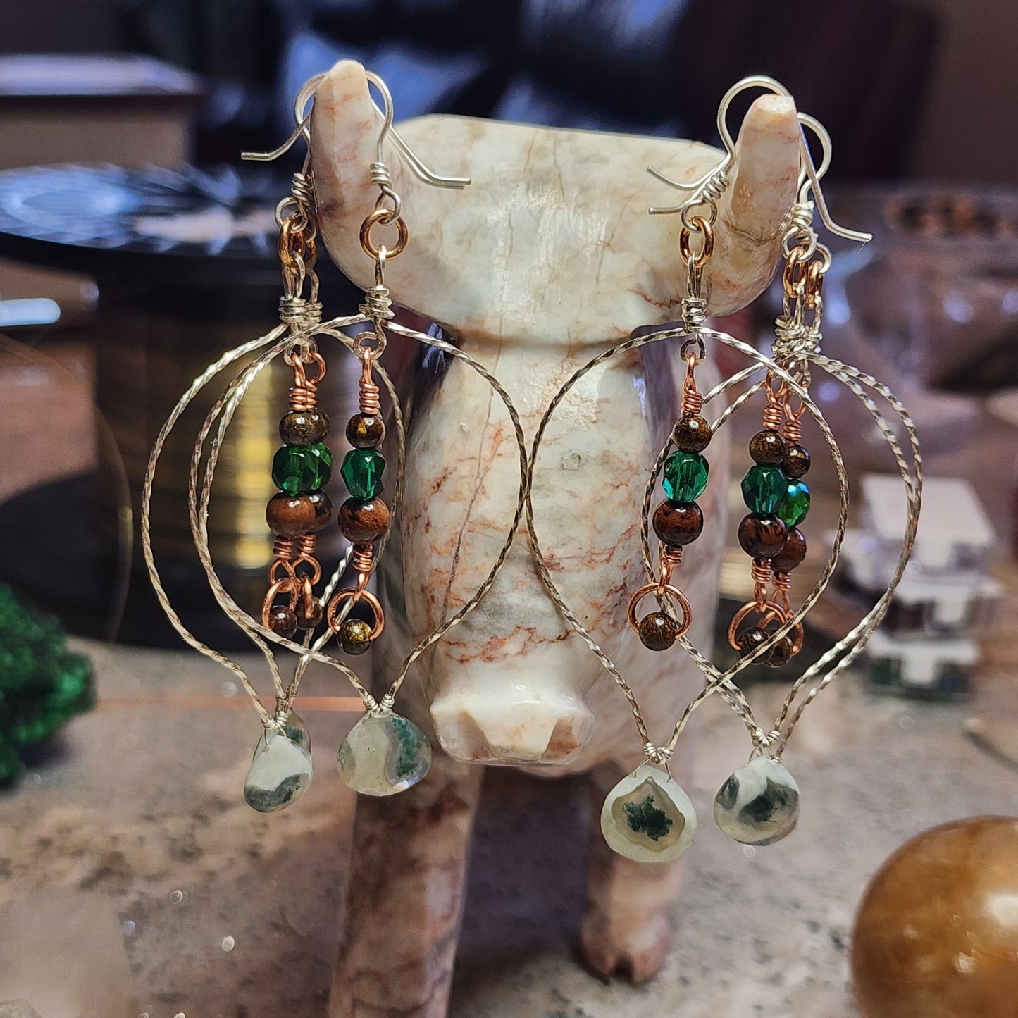 Moss Agate Hot Air Balloon Inspired Earrings