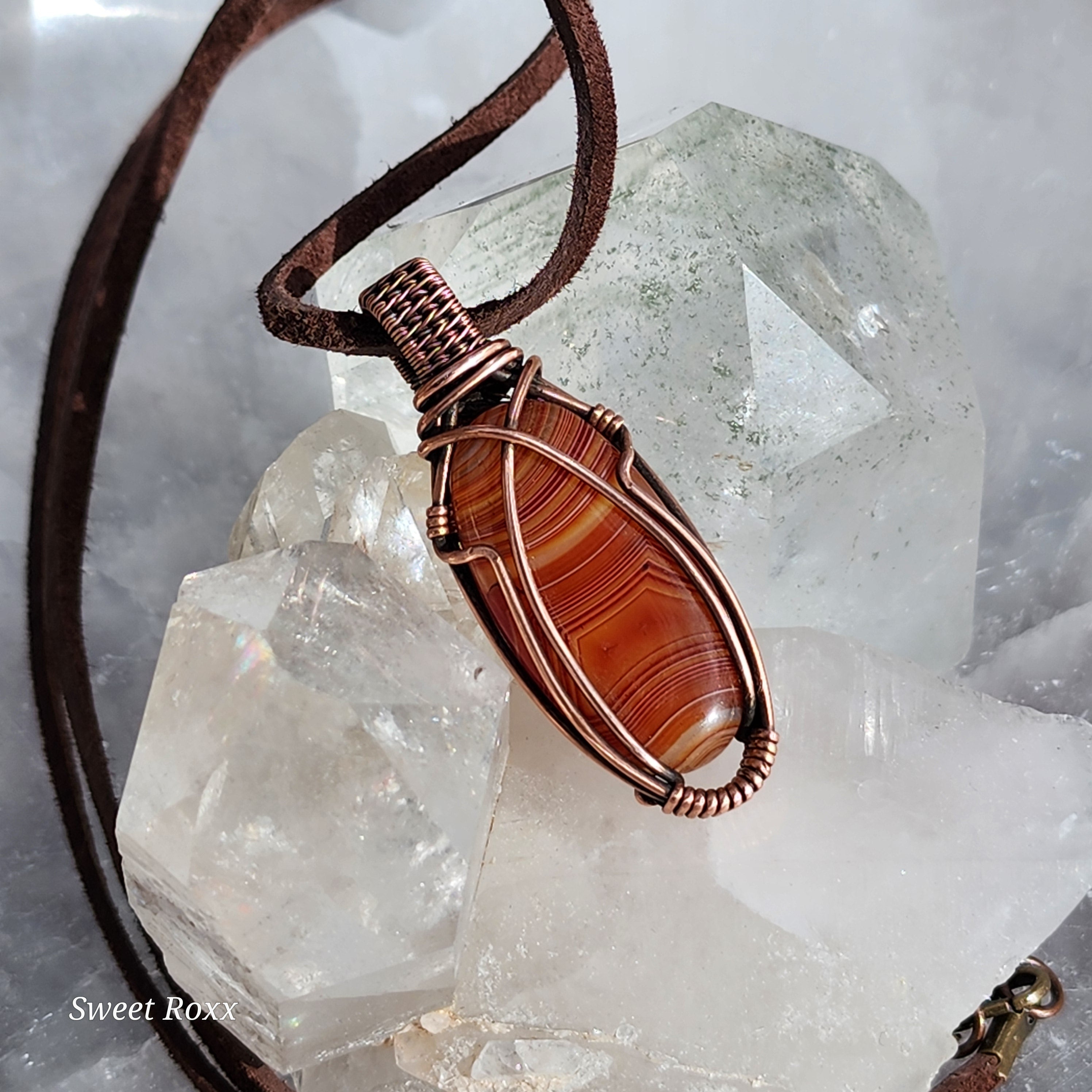 Banded Carnelian Pendant in Vintage Copper