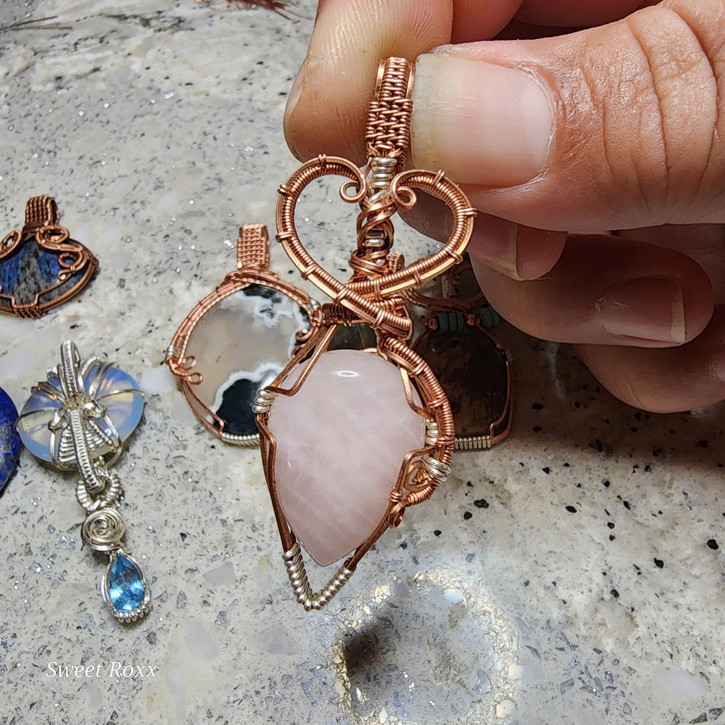 Handcrafted Rose Quartz Wire-Wrapped Pendant