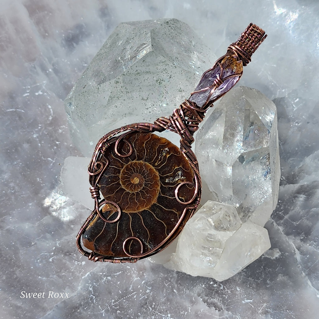 Ammonite with Ametrine in Vintage Copper