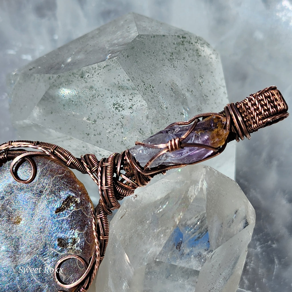 Ammonite with Ametrine in Vintage Copper