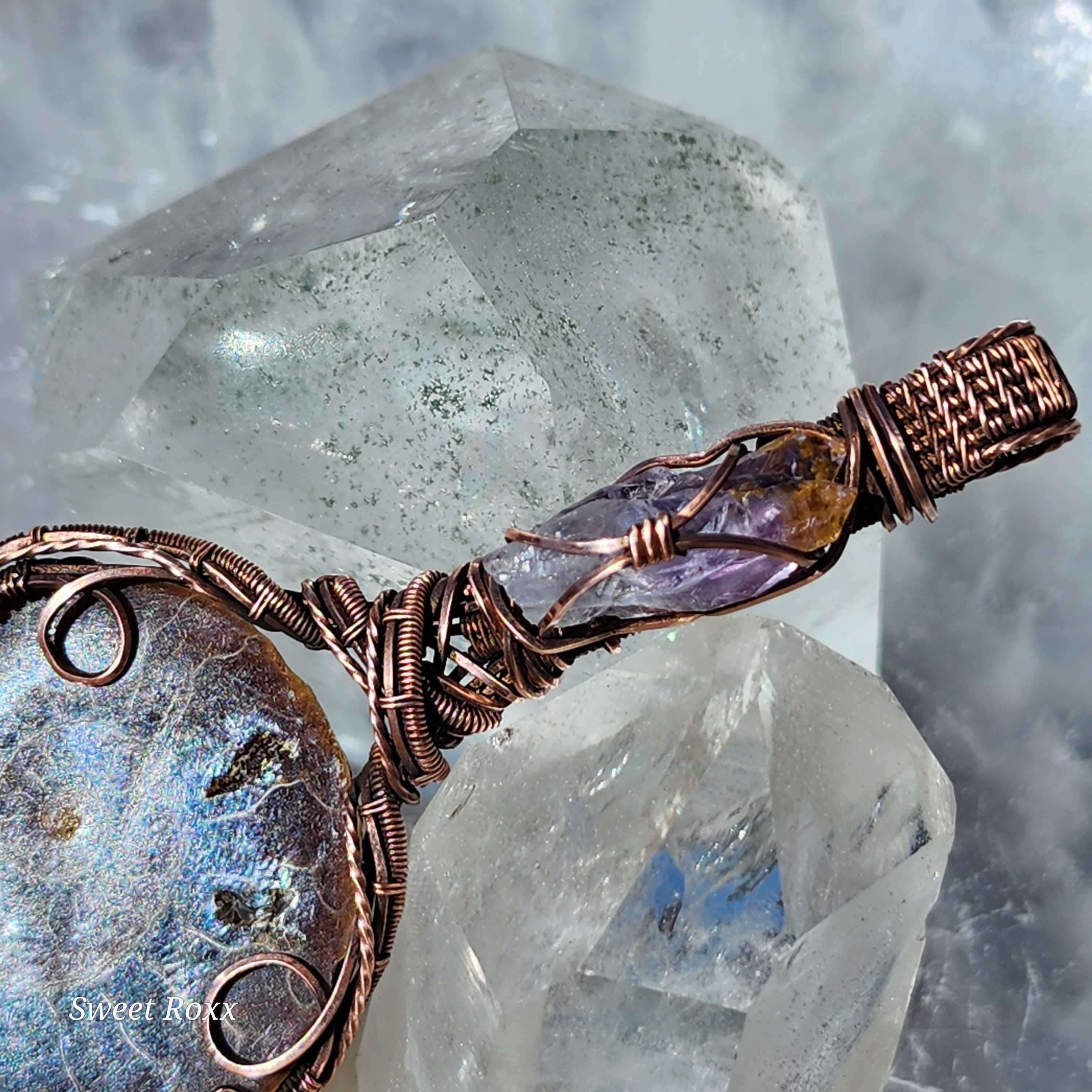 Ammonite with Ametrine in Vintage Copper