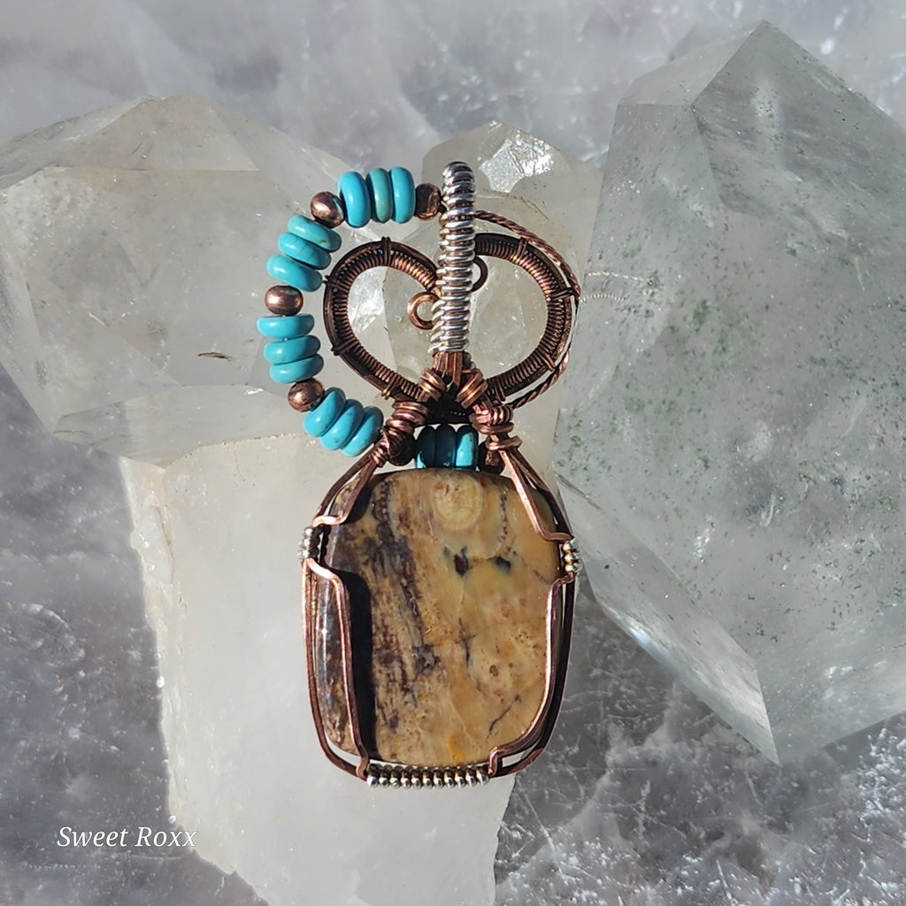 Handcrafted Petrified Wood & Turquoise Talisman