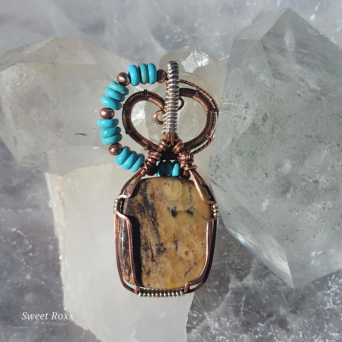 Handcrafted Petrified Wood & Turquoise Talisman