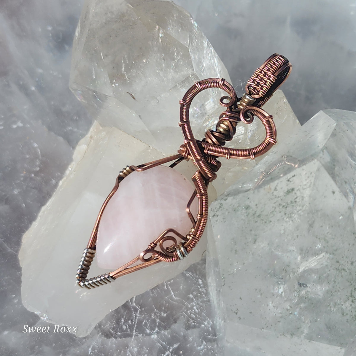 Handcrafted Rose Quartz Wire-Wrapped Pendant