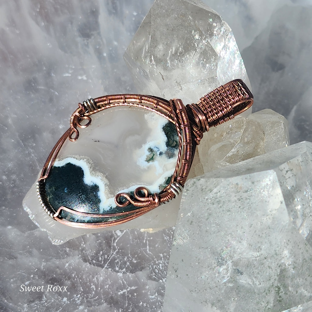 Moss Agate Handcrafted Copper Wire-Wrapped Pendant