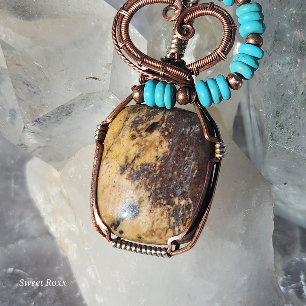 Handcrafted Petrified Wood & Turquoise Talisman