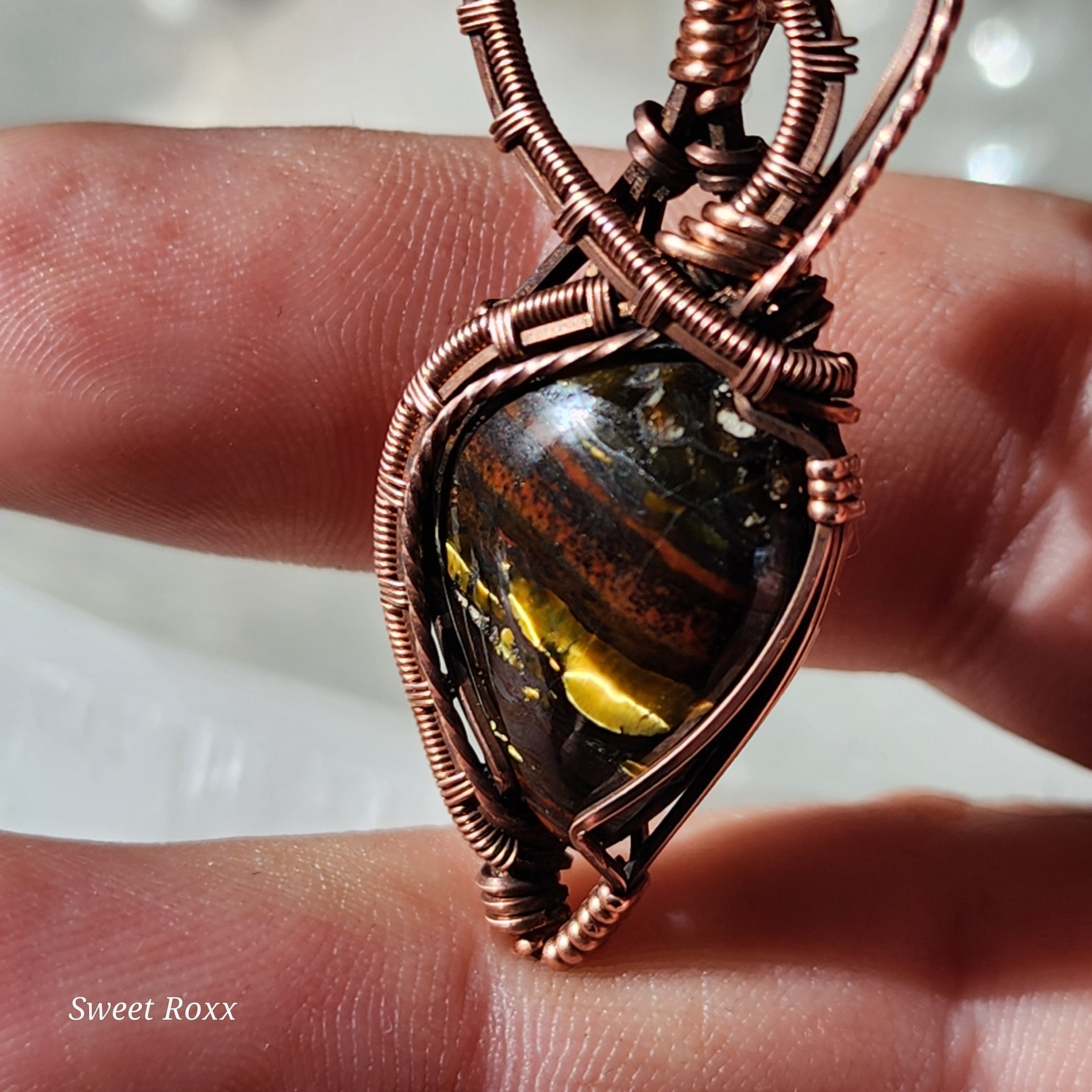 Divine Feminine Tiger Iron Pendant in Vintage Copper