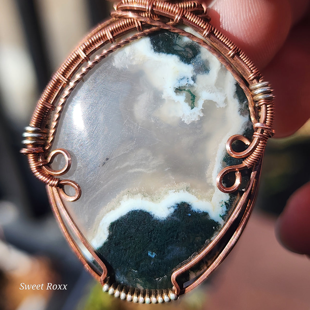 Moss Agate Handcrafted Copper Wire-Wrapped Pendant