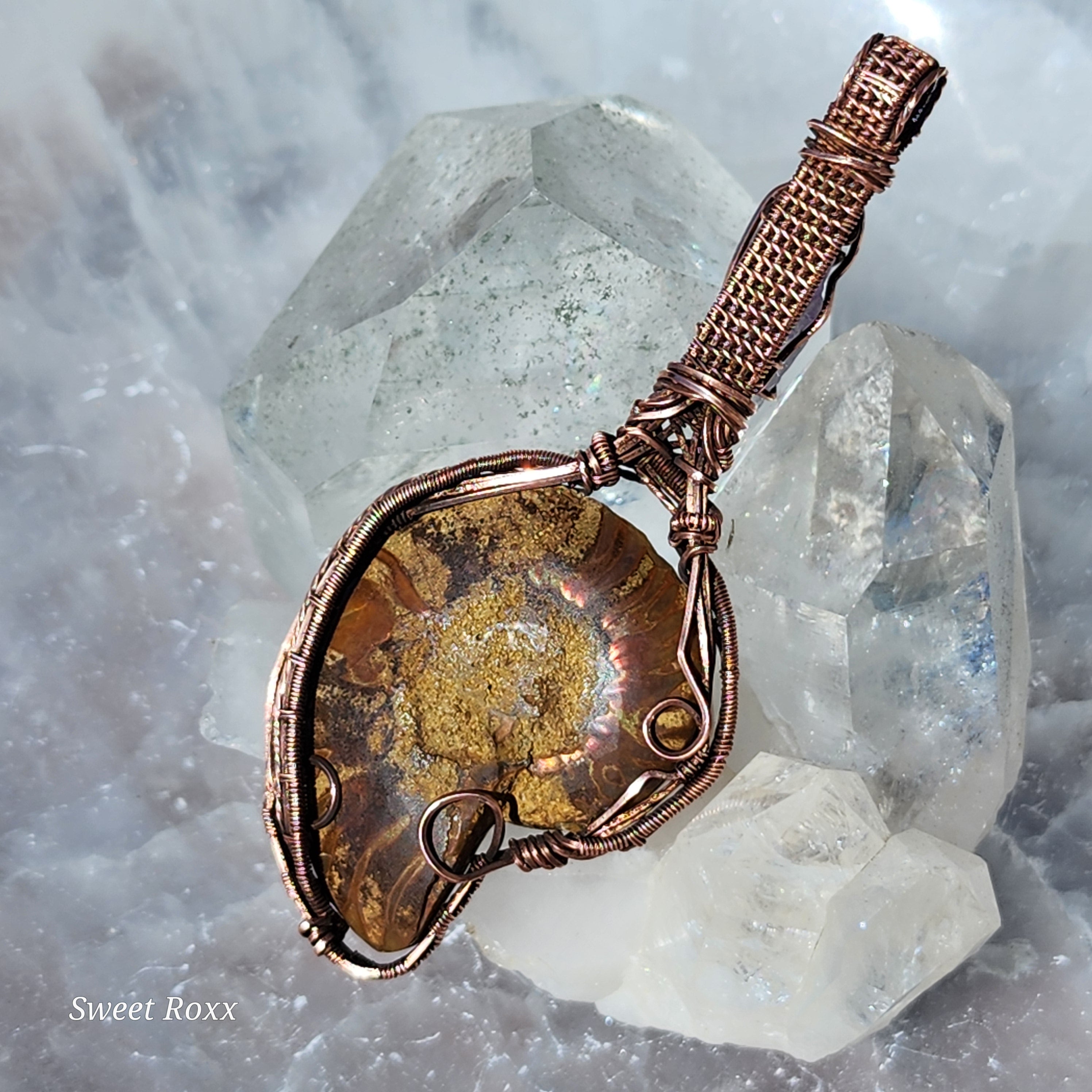 Ammonite with Ametrine in Vintage Copper