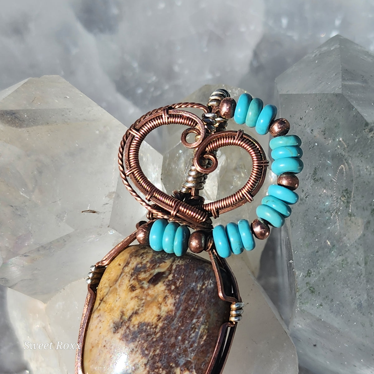 Handcrafted Petrified Wood & Turquoise Talisman