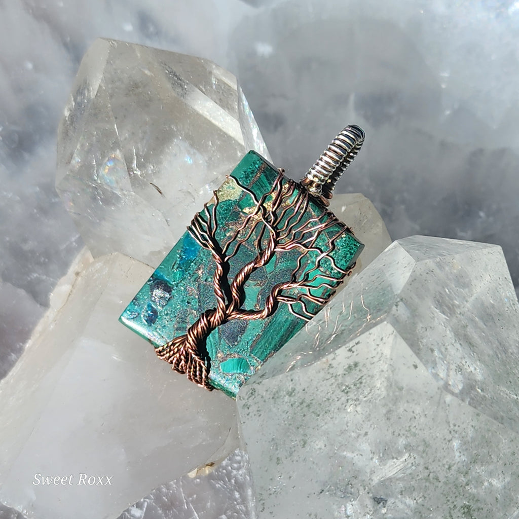 Handcrafted Tree of Life Composite Malachite Pendant