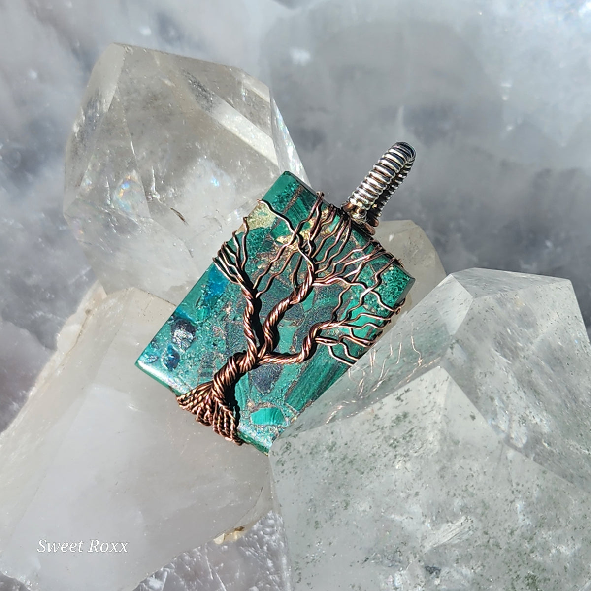 Handcrafted Tree of Life Composite Malachite Pendant