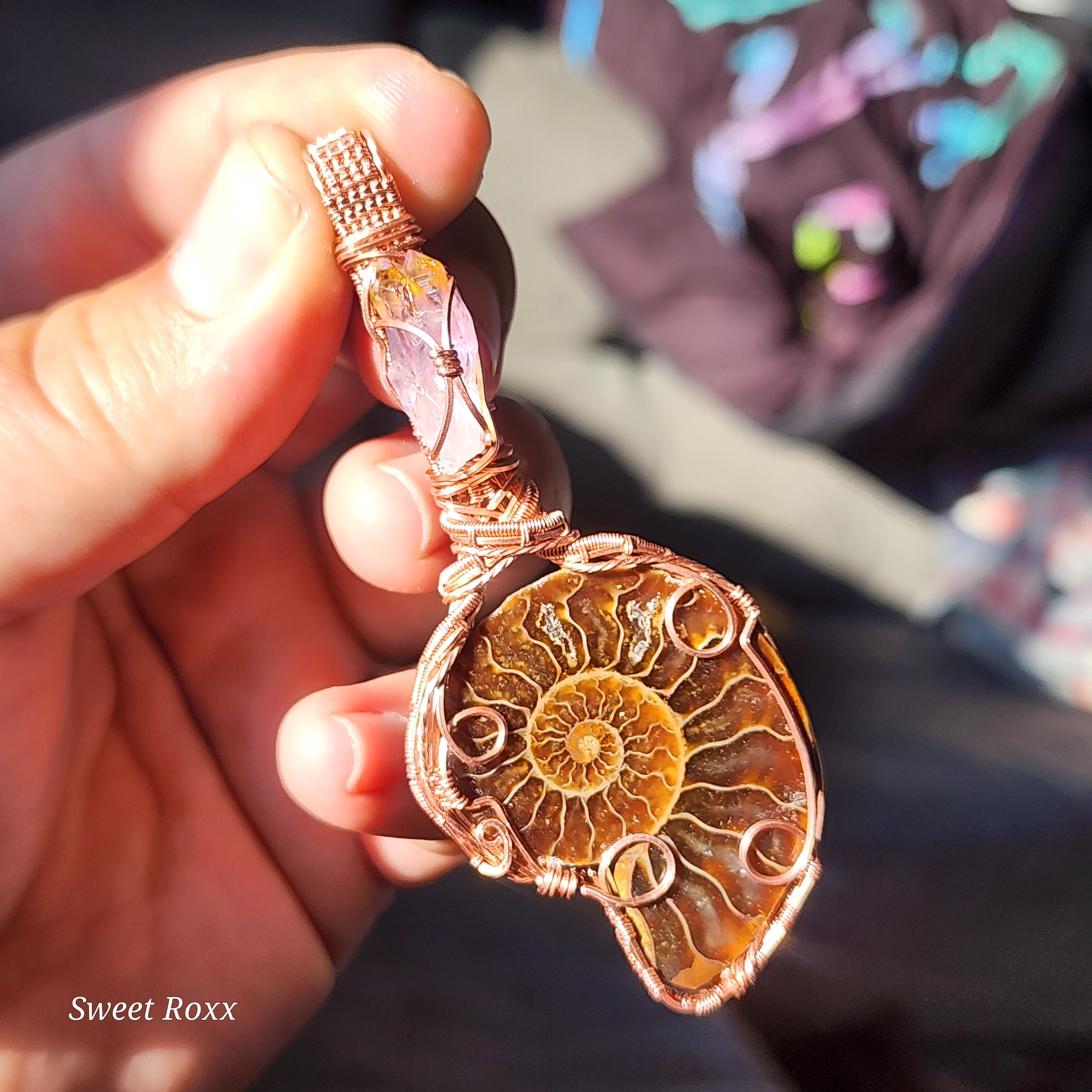 Ammonite with Ametrine in Vintage Copper