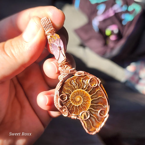 Ammonite with Ametrine in Vintage Copper
