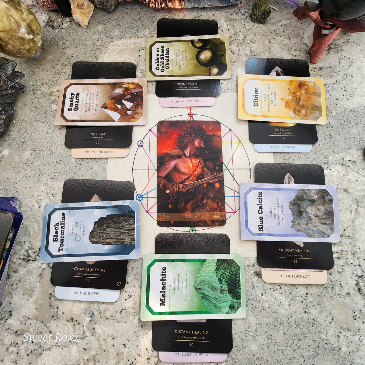 This step of the Oracle readings clarify the complexity of the reading with the wisdom of Mother Gaia. Her wisdom included crystals and minerals that can help you along in your journey in addition to clarifying the readings from my Sacred Geometry Oracle and the master teachers of my Crystal Oracle deck. As Divine Souls walking this Earth, were guided to reconnect back to Earth.
