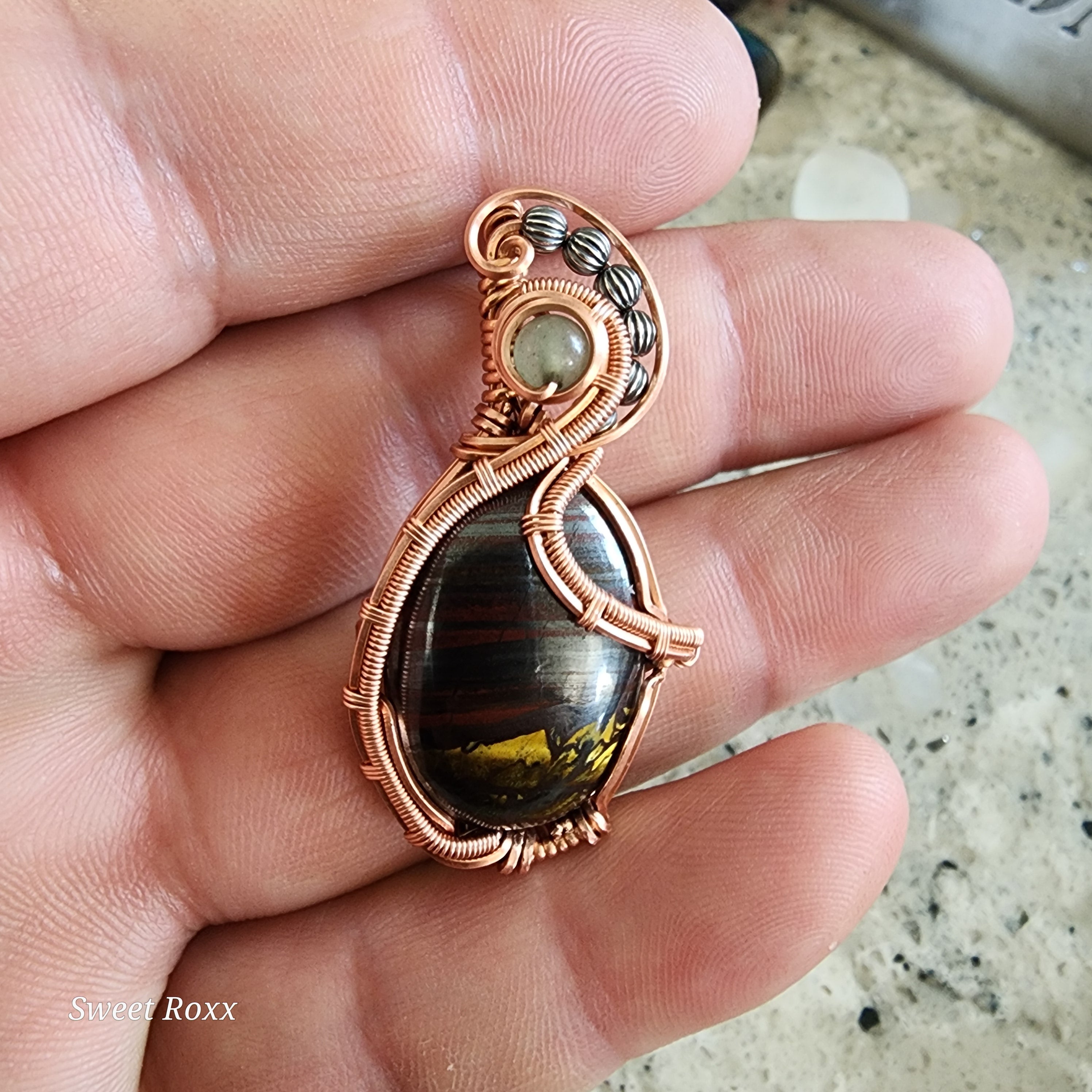 Divine Masculine Tiger Iron Pendant in Vintage Copper