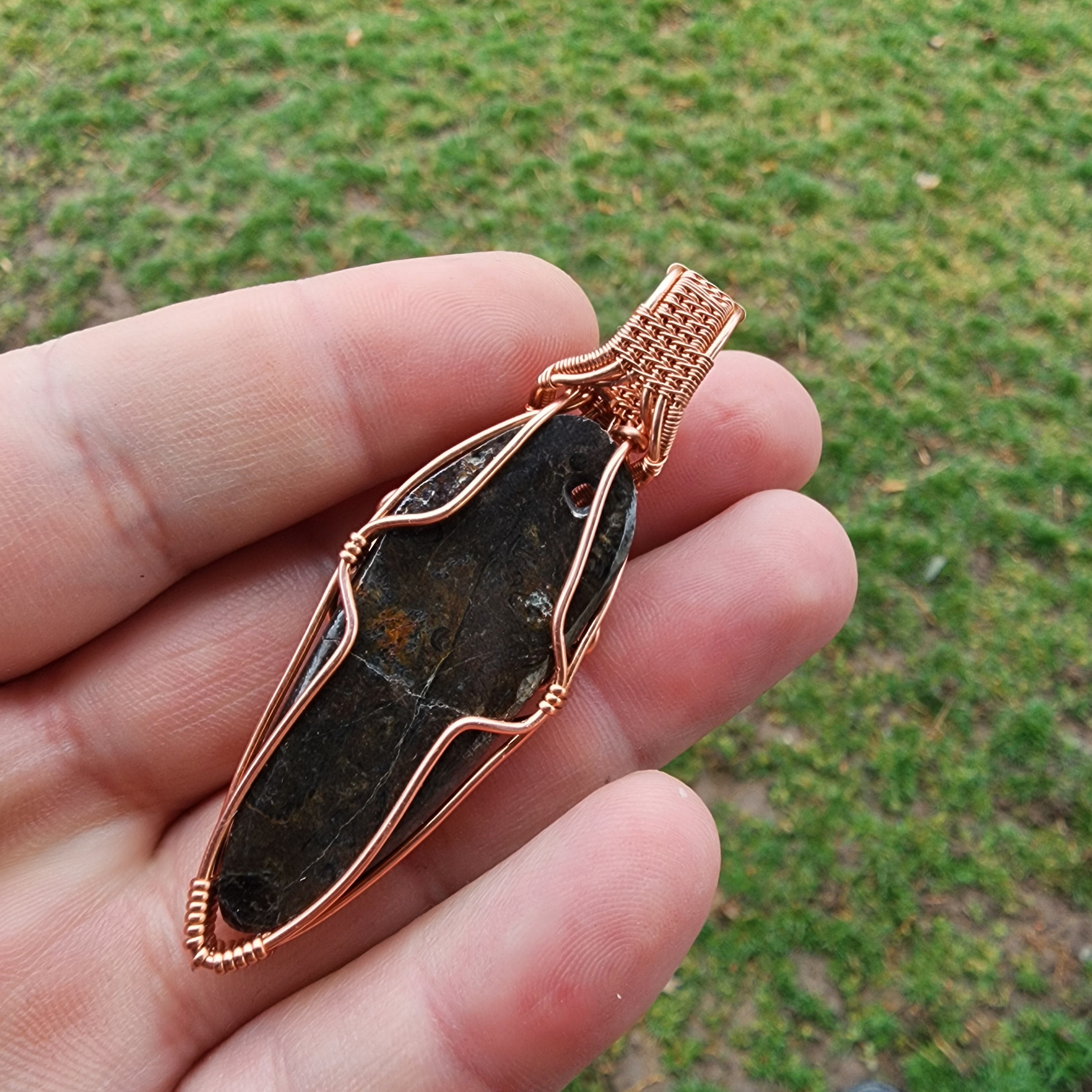 Orthoceras Fossil Pendant in Vintage Copper