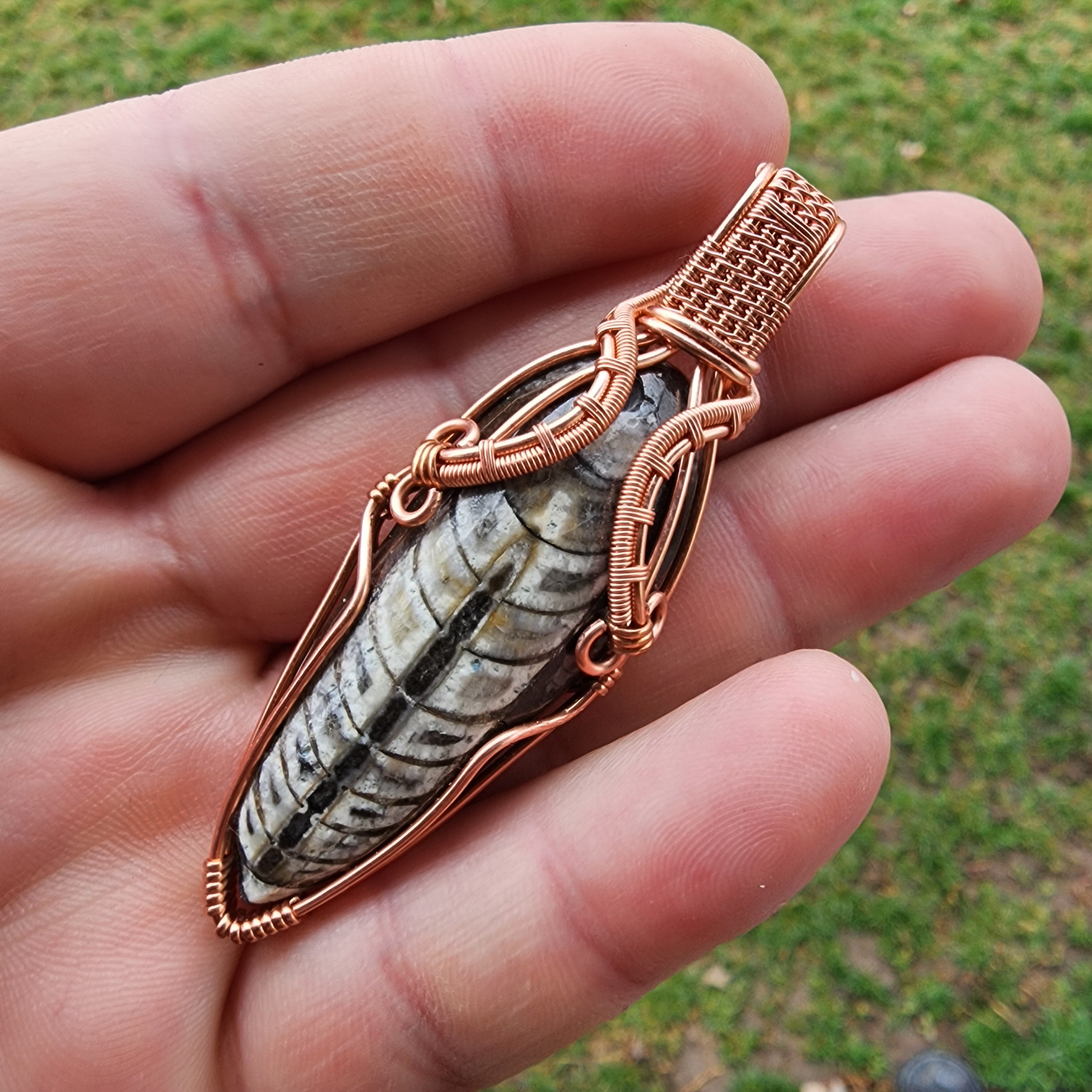Orthoceras Fossil Pendant in Vintage Copper