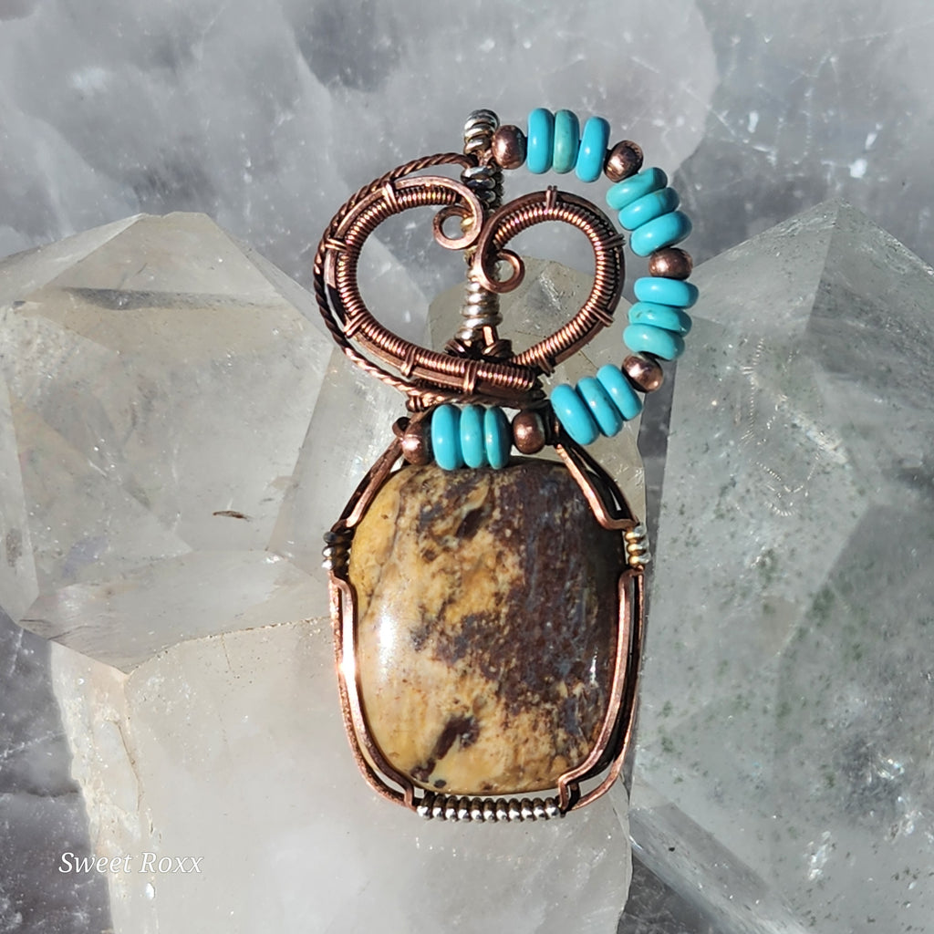 Handcrafted Petrified Wood & Turquoise Talisman