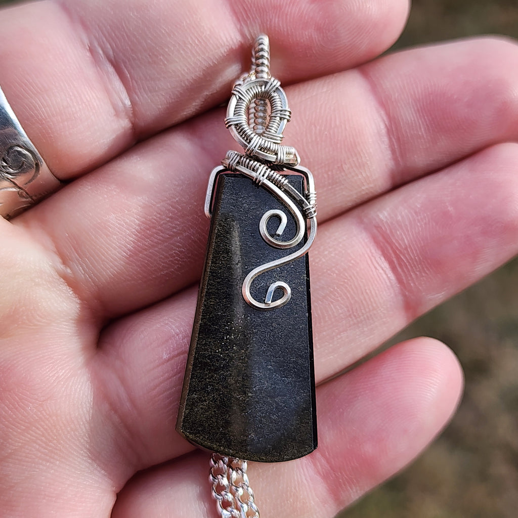 Gold Sheen Obsidian Pendant in Sterling Silver