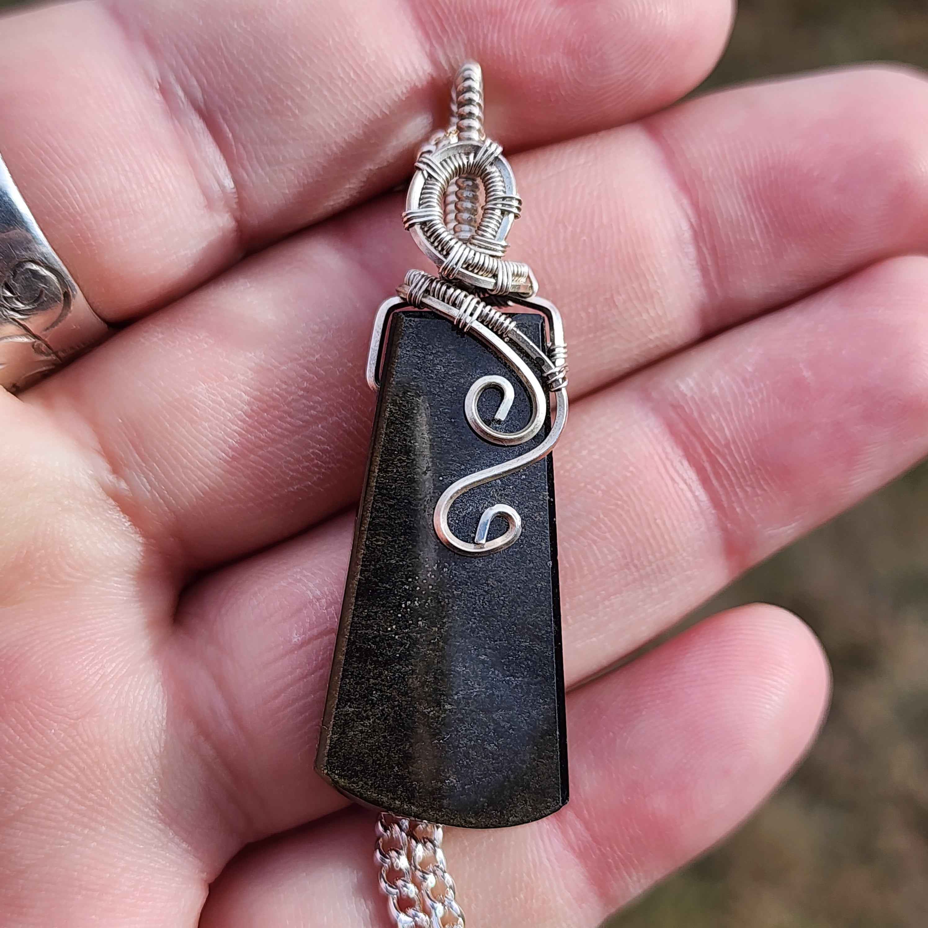 Gold Sheen Obsidian Pendant in Sterling Silver