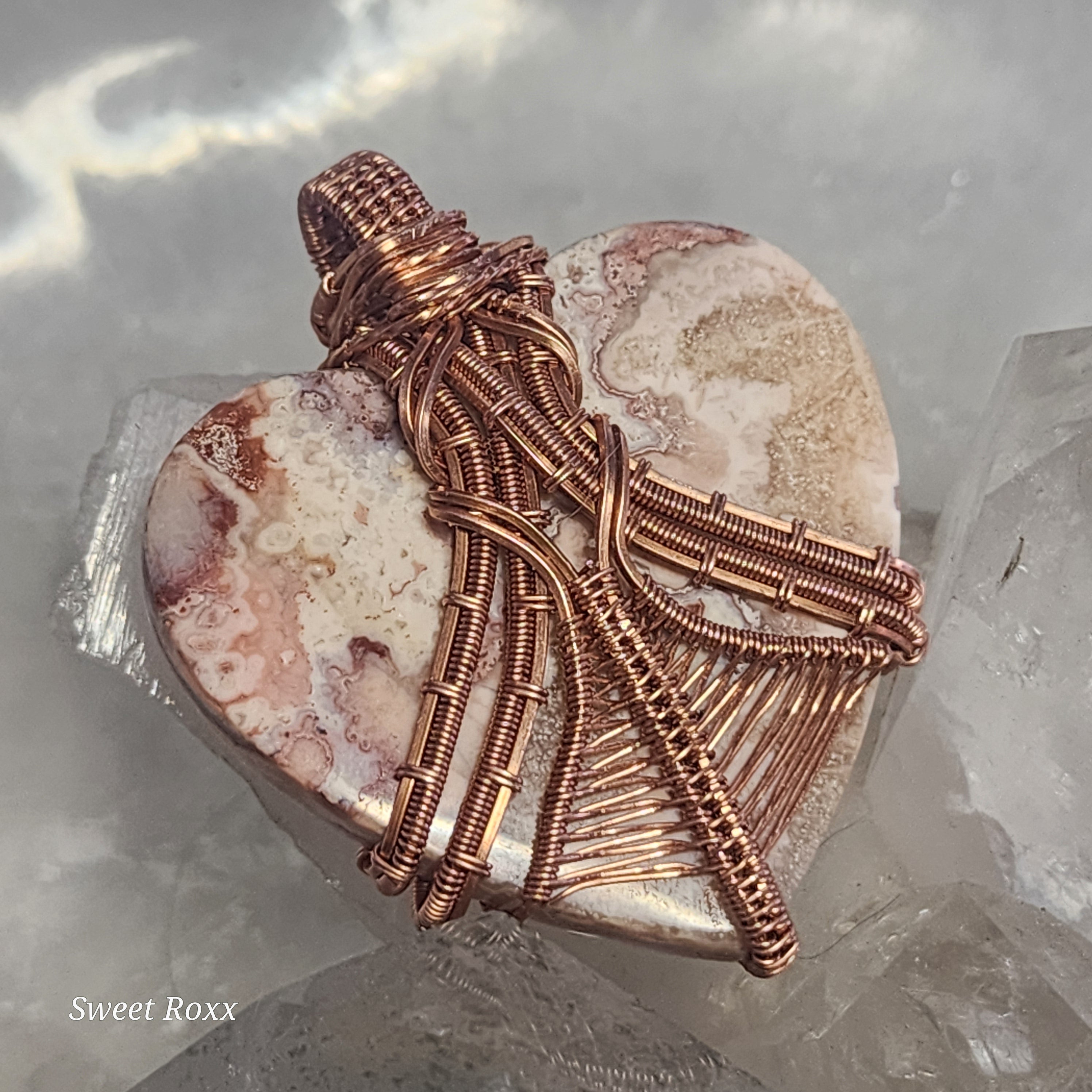 Mexican Crazy Lace Agate Reversible Heart Pendant
