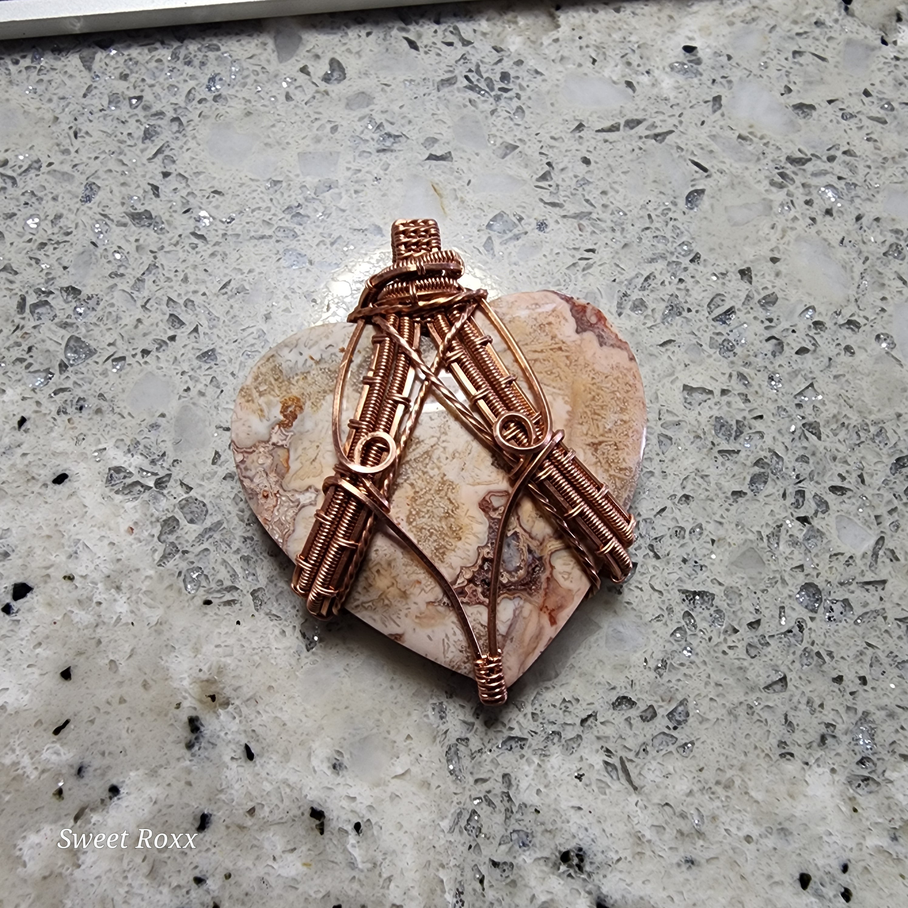Mexican Crazy Lace Agate Reversible Heart Pendant