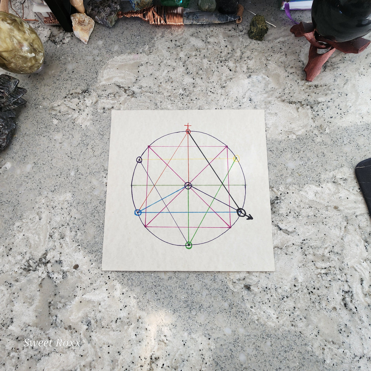 This is a Creation Sigil that was revealed to me in an Astral Experience/ dream. My Guardian Angel is Archangel Metatron who revealed to me the building blocks of the universe. The oracle readings are focused on love, growth, and expansion.