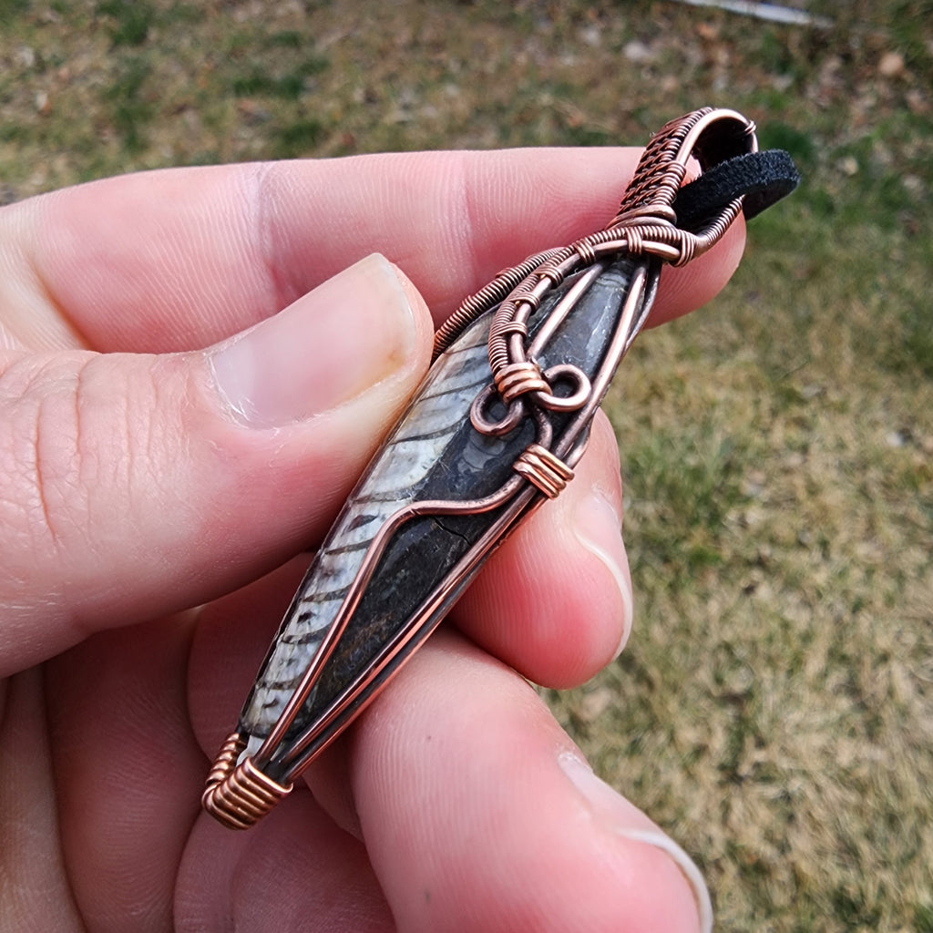 Orthoceras Fossil Pendant in Vintage Copper