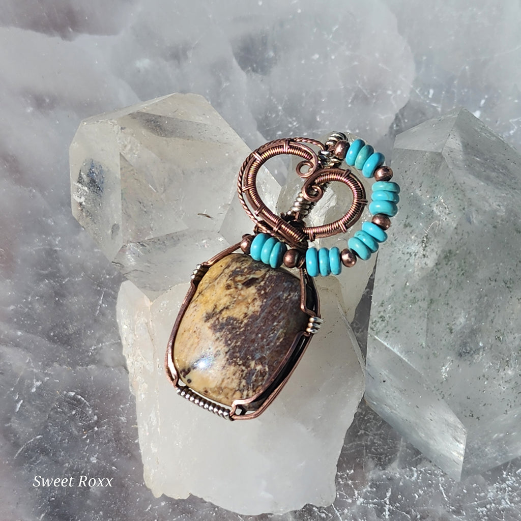 Handcrafted Petrified Wood & Turquoise Talisman