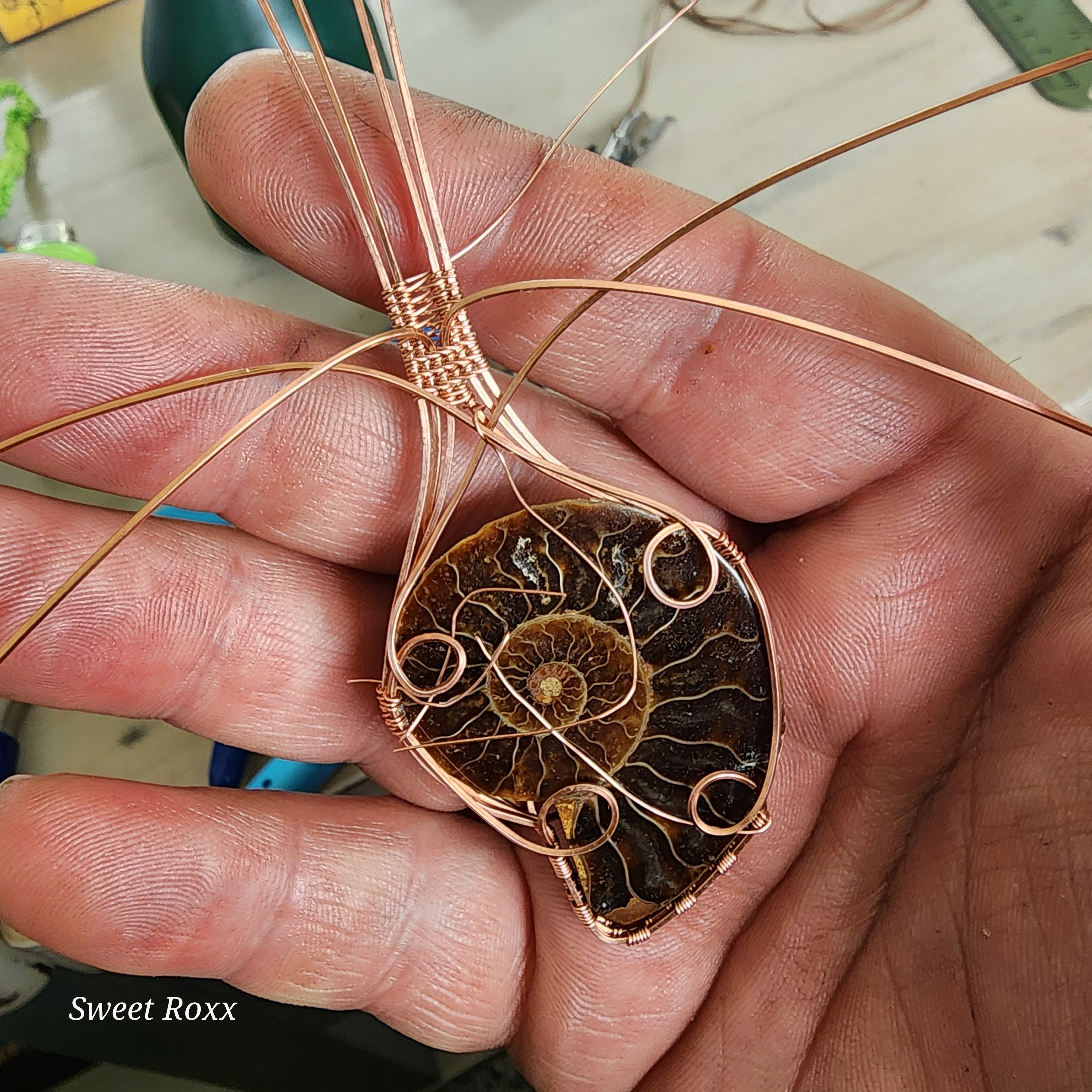 Ammonite with Ametrine in Vintage Copper