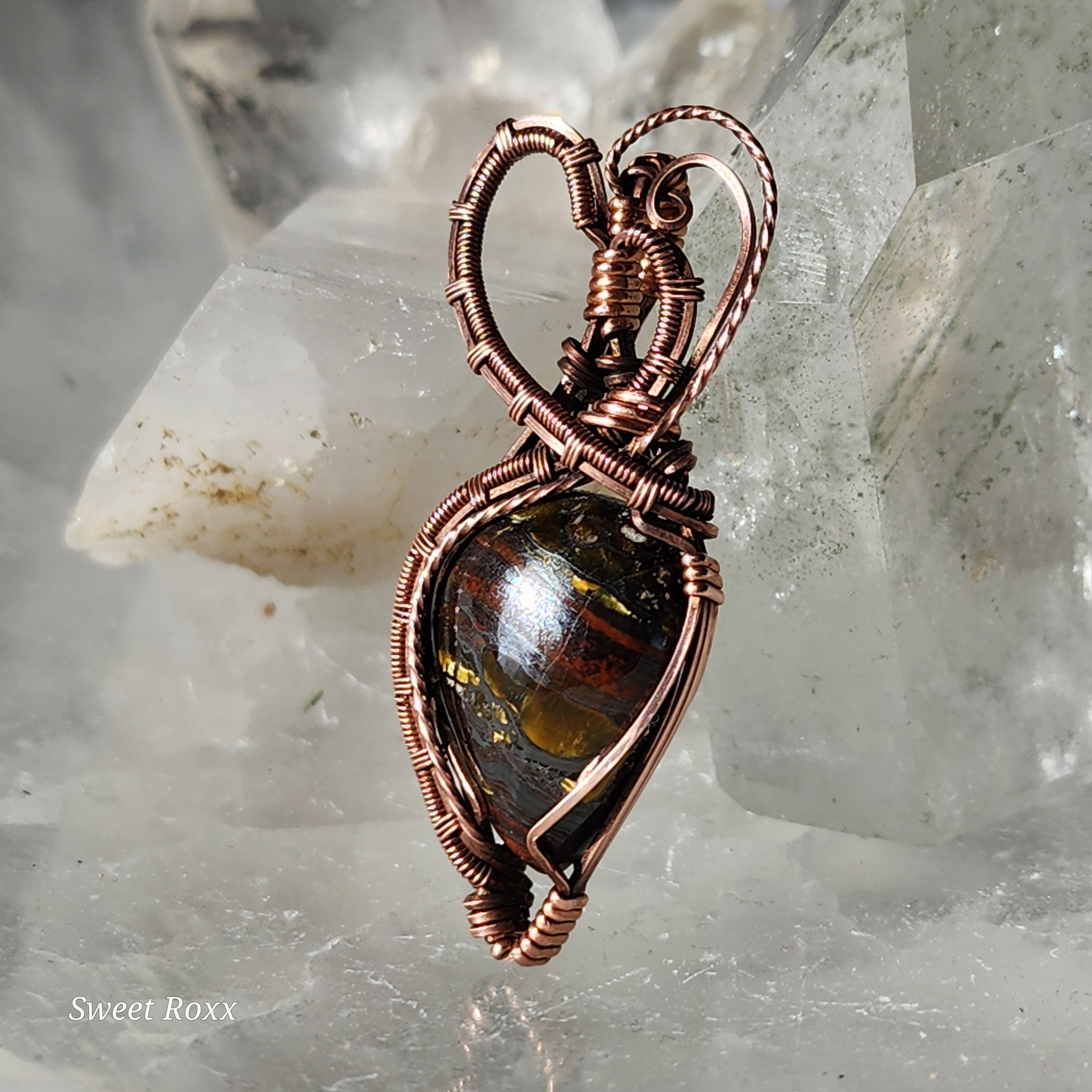 Divine Feminine Tiger Iron Pendant in Vintage Copper