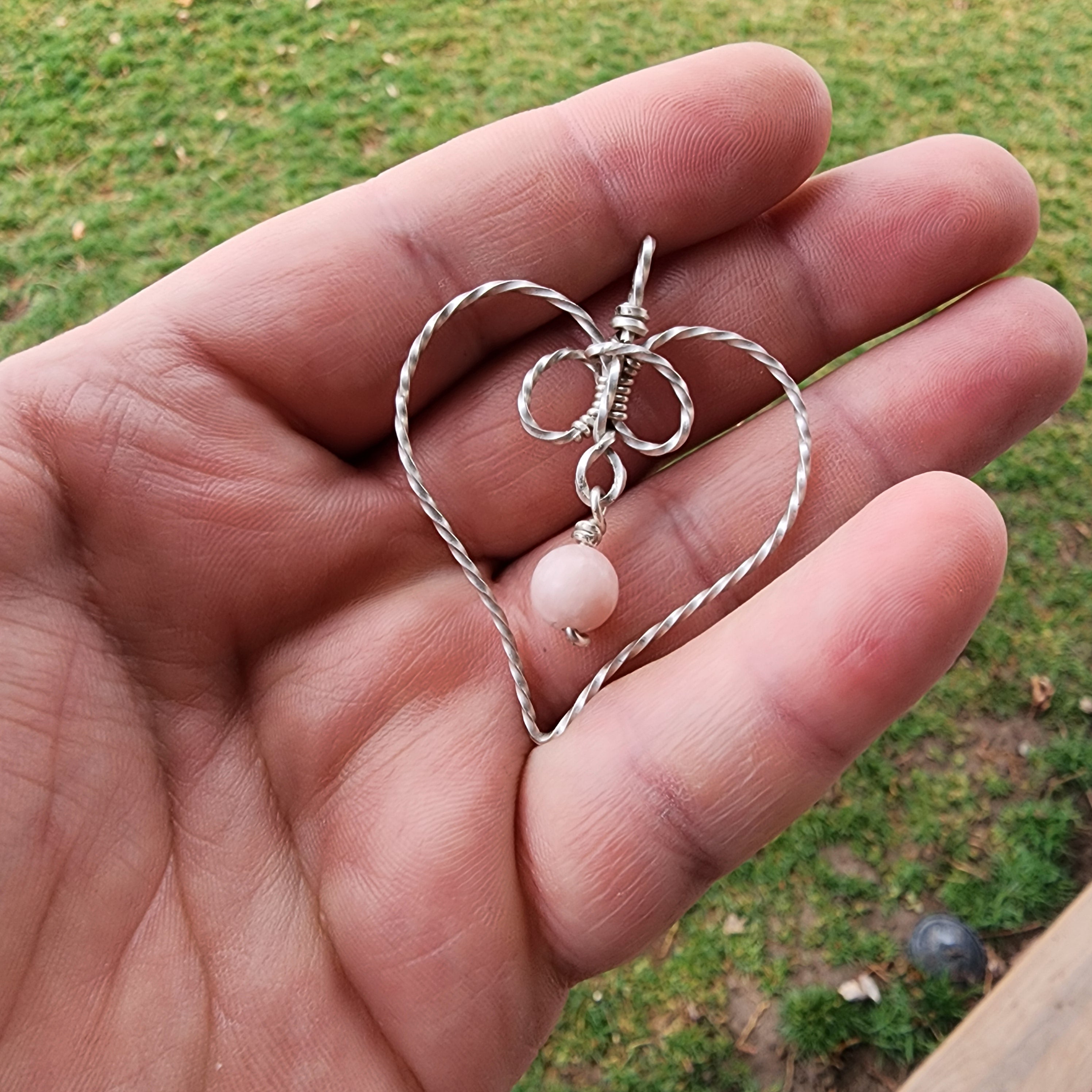 Pink Opal Heart Pendant in Sterling Silver