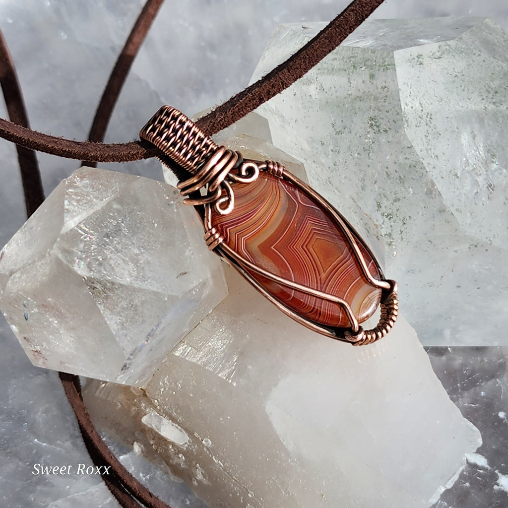Banded Carnelian Pendant in Vintage Copper