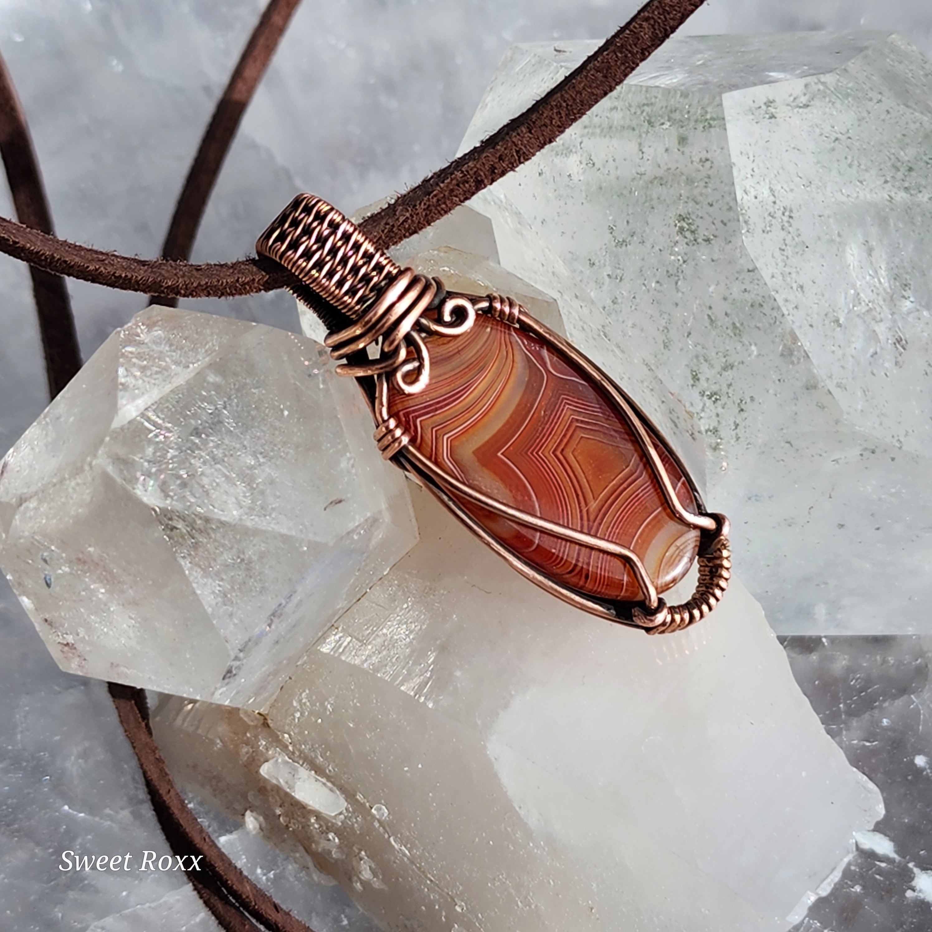 Banded Carnelian Pendant in Vintage Copper