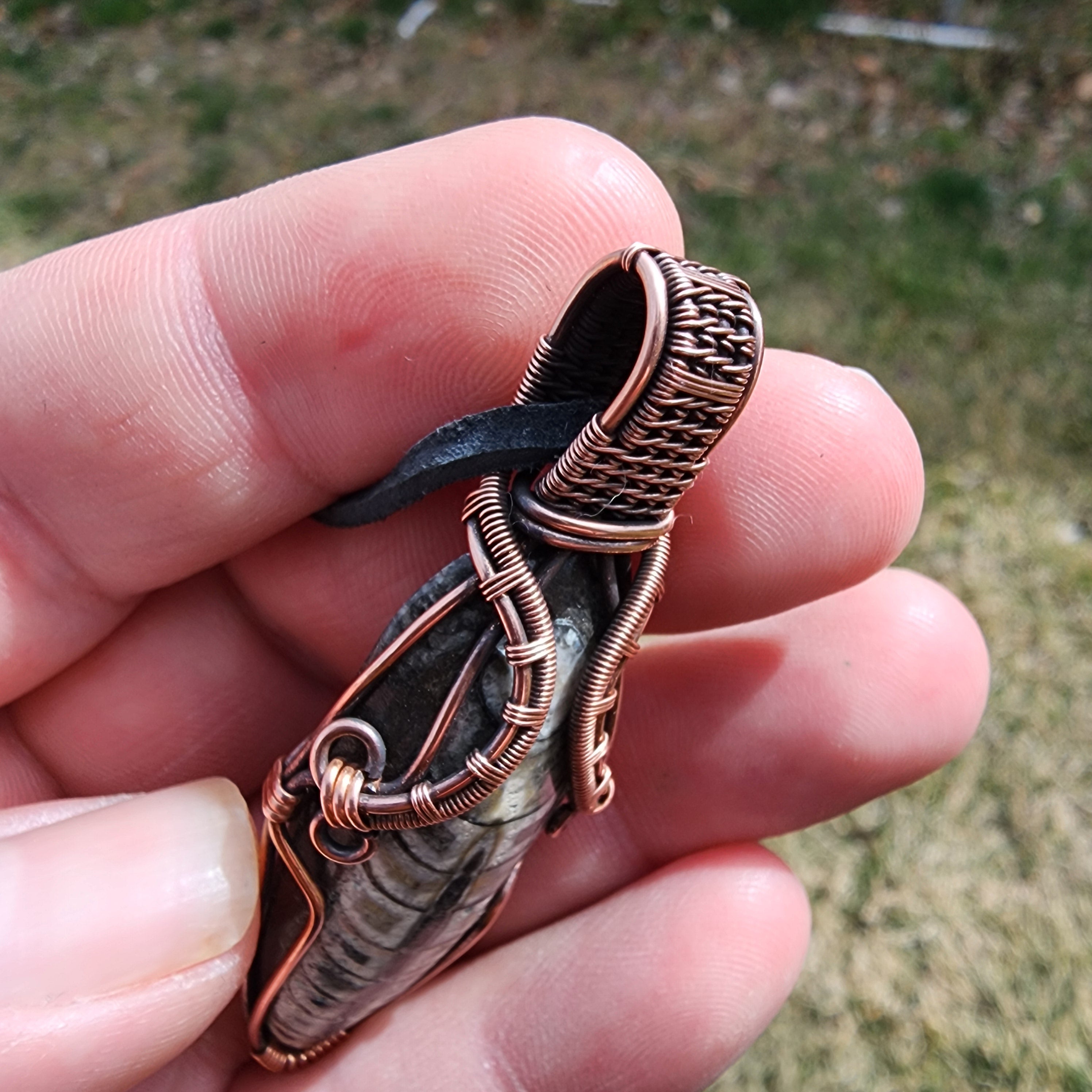 Orthoceras Fossil Pendant in Vintage Copper